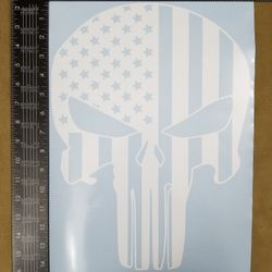 Punisher Skull (Flag) Vinyl Decal - White