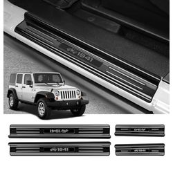 4 Pcs Stainless Steel Door Sill Protector Compatible with Jeep Wrangler JK Unlimited JKU Sport Sahara Rubincon 2007-2017 Accessories Front and Rear Do