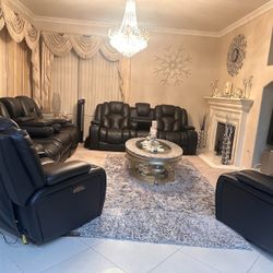 2 Soafas And Two Chairs Black Leather Couch Recliner Sets