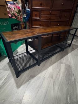 Industrial TV Stand with Metal Mesh Shelves
