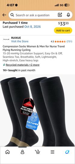 Compression Socks Women & Men for Nurse Travel Flying Running Cycling 15-20 mmHg Circulation Support, Easy On & Off, Seamless Toe, Breathable, Soft, L
