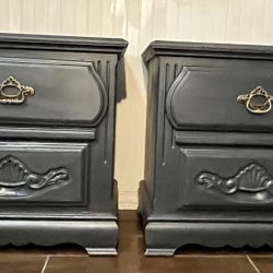 Solid Wood Nightstands Pair - French Provincial/Dark Gray -Cash Only
