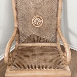 LARGE SOLID WOOD & WICKER CHAIR