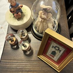 6 PC. Collection Hummel Goebel Candy Dish, Porcelain Lace Figure, Gold Cross Stick & More!