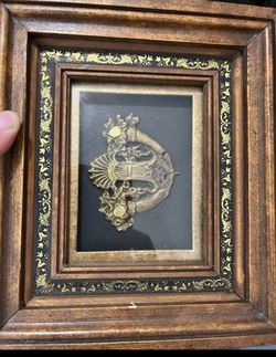 Antique Framed Metal Scarab Brooch Shadow Box
