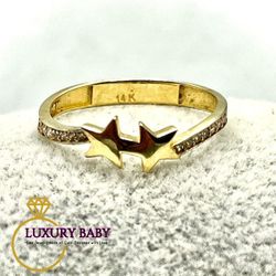14K Yellow Gold - Double Star Ring - SIZE 7
