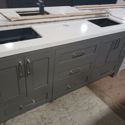 72" Solid Wood Bathroom Vanity with Quartz Top & Sinks for $1550