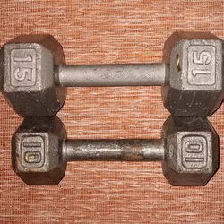 Two Weights: 15 & 10 Ib Dumbbells