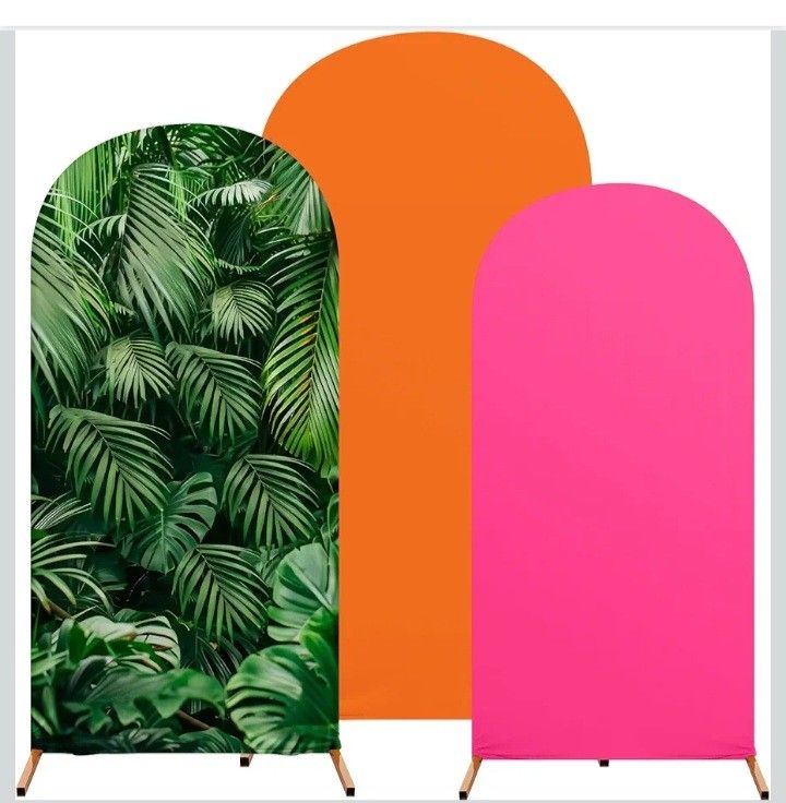 Set of 3 Hawaii Arch Backdrop Cover, 4ft, 5ft, 6ft Tropical Theme Birthday Party Decoration, Spandex Fitted Arch Stand Covers for Summer Beach Birthda