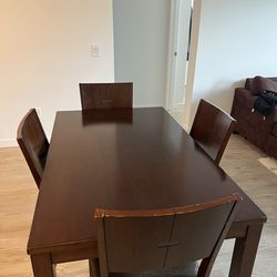 Dark Real Wood Dining Table with 4 Chairs