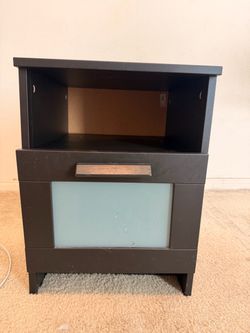 Dark Wood Nightstand with Drawer and Open Shelf