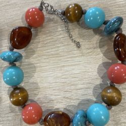 Vibrant Multi Colored Stones and Wooden Necklace