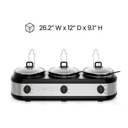 Chefman Stainless Steel Triple Slow Cooker & Buffet Server