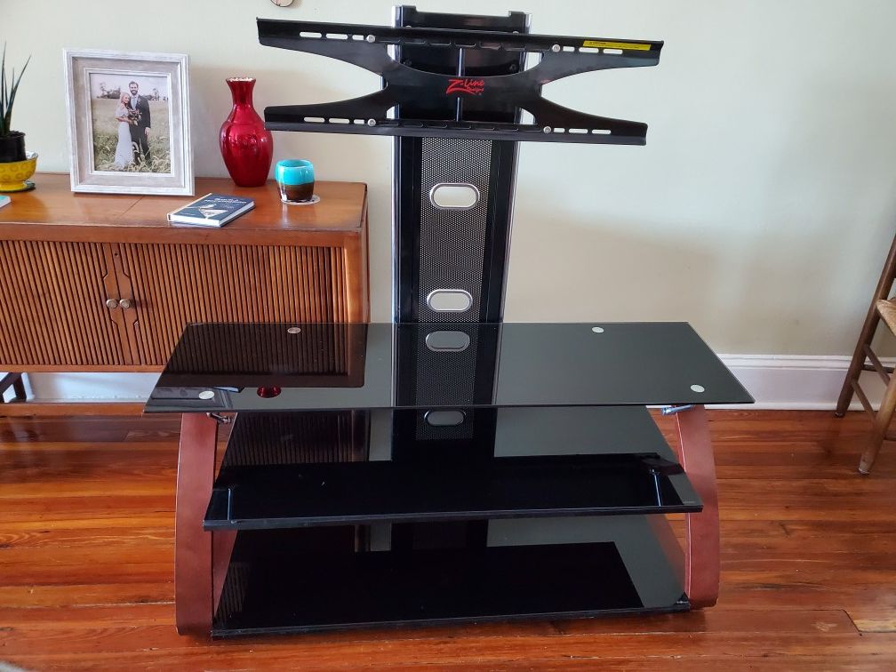 Glass Shelving Unit with Attached TV Stand