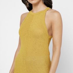Yellow Ribbed Halter Neck Tank Top 