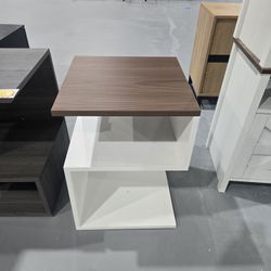 (Morrow) New Minimalist Japanese Style Bedroom Three-Layer Bedside Table for Bedroom with Open Storage, Reverse, Walnut and White Home Office Sideboar