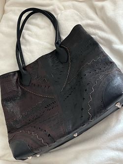 Roberto Pancani Black Leather Laser Cut Tote Bag