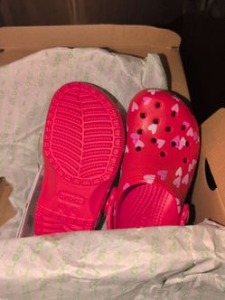 New! Crocs Classic Clogs Red Heart Print