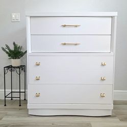 Mid-Century Modern Solid Wood Dresser (White)