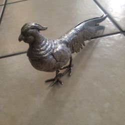 Antique Silver-Plated Handmade Pheasant Shaped Napkin / Card / Letter Holder, Vintage Unique Silver-Plated Table Decor 

