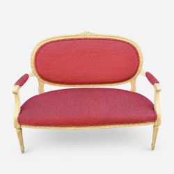 Antique French XVI Carved Wood Love Seat Sofa, c.1950’s - Delivery Available