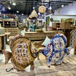 Hand Painted Metal Fish Decor