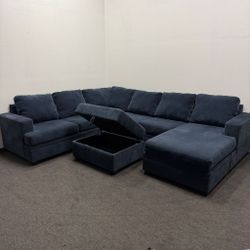 Blue Bonaterra Sectional Couch with Ottoman Storage - We Can Deliver *Deep Cleaned*