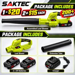 Leaf blower with 2 batteries and charger