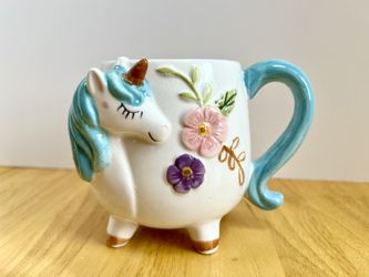 Boston Warehouse Mug, Turquoise Flower Unicorn 18oz.