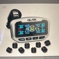 NEW 8 SENSORS TIRE PRESSURE MONITORING SYSTEM. Trailer TPMS , 8 Sensors, 6 Alert Modes. Long Range Signal, CLA Charging & 2 USB-A Outputs. LCD Display