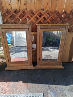 Pair of Wood Mirrored Medicine Cabinets