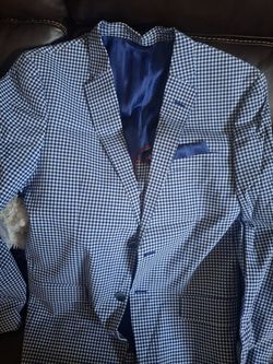 Blue and White Striped Suit Jacket