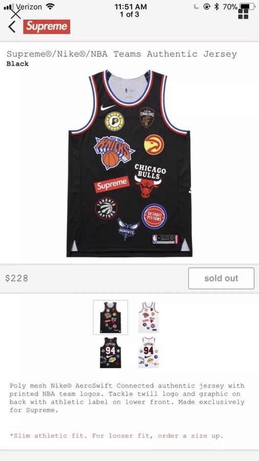 NBA x supreme collab size large jersey