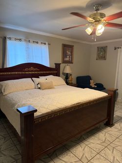 King Size Wood Bed Frame with Gold Accents