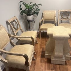 4 Distress Beige Chairs For Dining Table