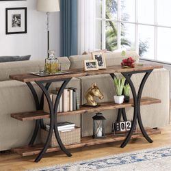 70.8" Console Table, Industrial Entryway Sofa Table with 3-Tier Shelves