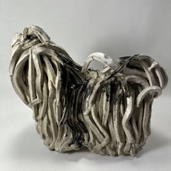 Rare  Almazetta Casey Pottery Spaghetti Ribbon Noodle Dog Sculpture Figure 11” x 9