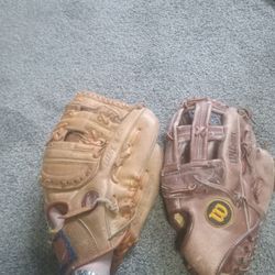 Two Baseball Gloves Eight Baseballs One Softball And One Batting Cage Baseball