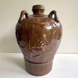 Vintage Mid Century Bohemian Decor Asian Artisan Pottery Bottle Jug Vase
