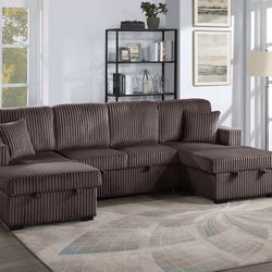 Corduroy Sectional Sleeper With Storage 
