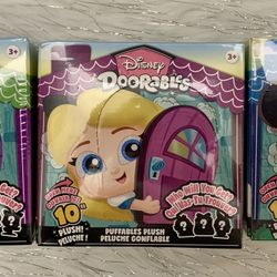 (3) Disney Doorables Puffables, 10-Inch Squishy Plush Featuring Glitter Eyes