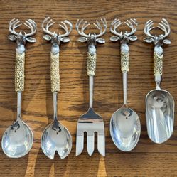 5pc Stag Head Serving Utensils - Heavy