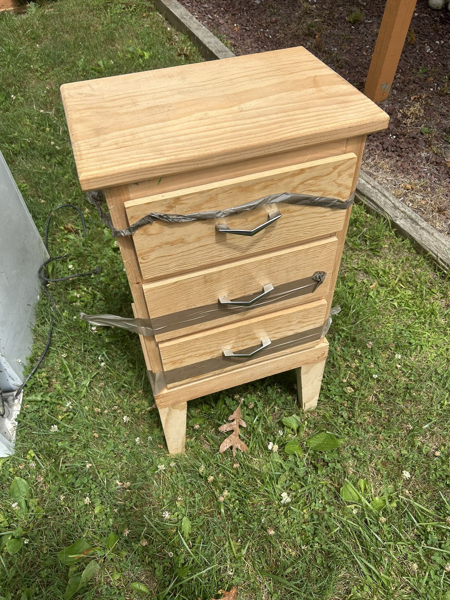 Side Table Stand Drawer Cabinet Tan Beige Wood