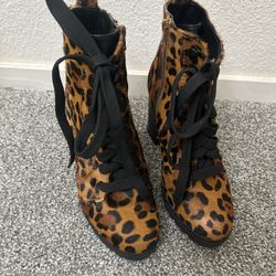 Womens Leopard Wedge Boots
