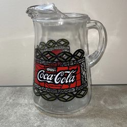 Vintage 1970s Coca Cola Stained Glass Pitcher Red and Green Tiffany Style