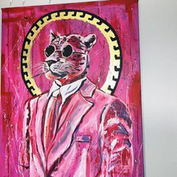  Original Painting By Artist On Canvas “Leopard Businessman “