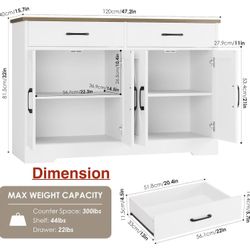 🥨HOSTACK Buffet Cabinet with Storage, 47.2" Kitchen Sideboard Buffet with Drawers, Modern Farmhouse Coffee Bar Station with Shelves