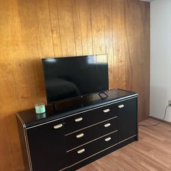 Vintage black and gold dresser with attachable mirror