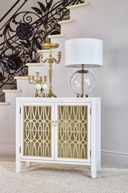 White and Gold Painted Accent Cabinet ONLY $399- Lowest Prices Ever!