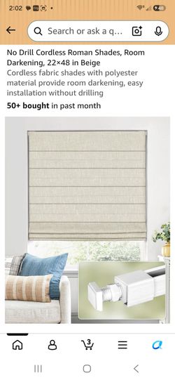 No Drill Cordless Roman Shade Beige 22x48